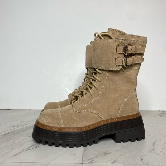 Vince Camuto Monchia Tan Suede Lace Up Lug Sole Boot 5M - Picture 14 of 14